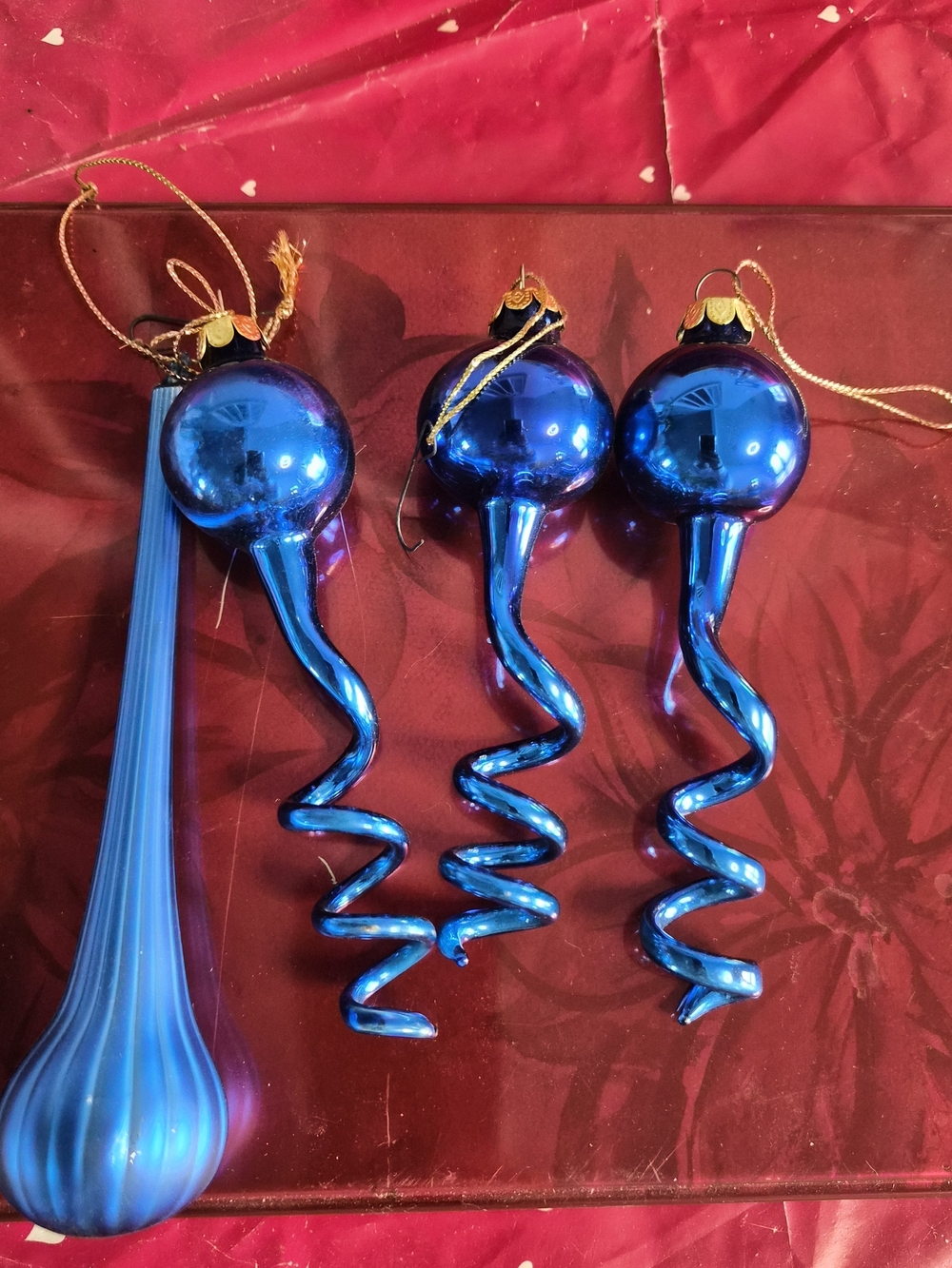 Blue Spiral Glass Holiday Ornaments - Pack of 3